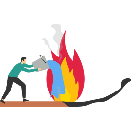 Geschäftsmann löscht Streichholzfeuer mit Wasser  Illustration