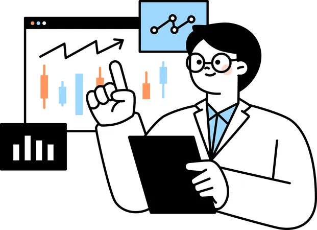 Geschäftsmann macht Aktienanalyse  Illustration