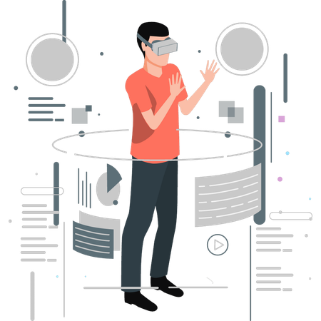 Geschäftsmann führt Analyse mithilfe von VR-Technologie durch  Illustration