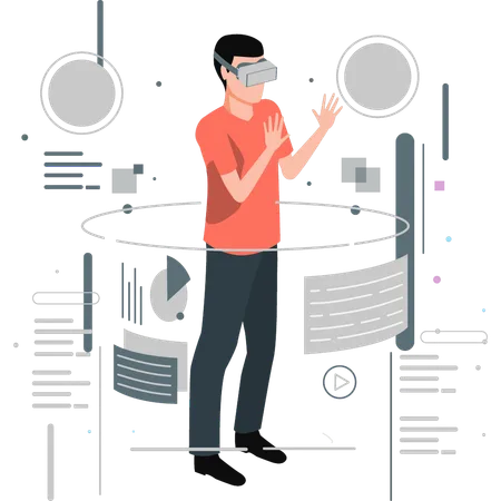 Geschäftsmann führt Analyse mithilfe von VR-Technologie durch  Illustration