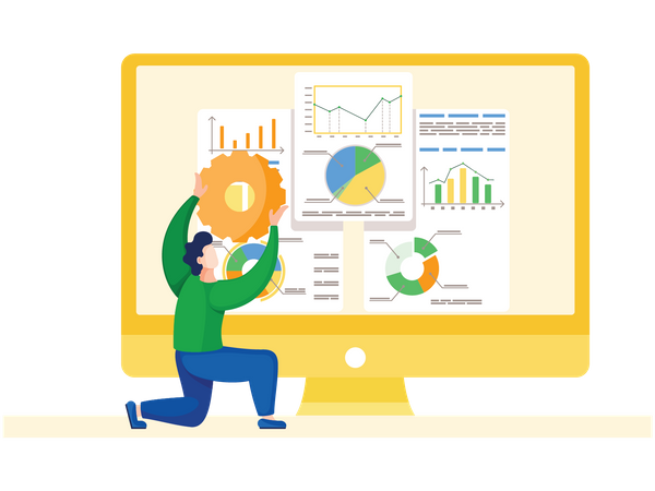 Geschäftsmann führt Analysen am Computer durch  Illustration