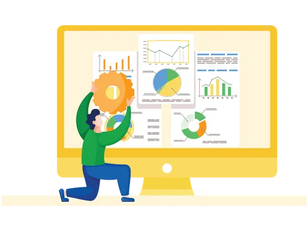 Geschäftsmann führt Analysen am Computer durch  Illustration