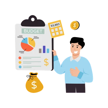 Geschäftsmann macht Budgetanalyse  Illustration