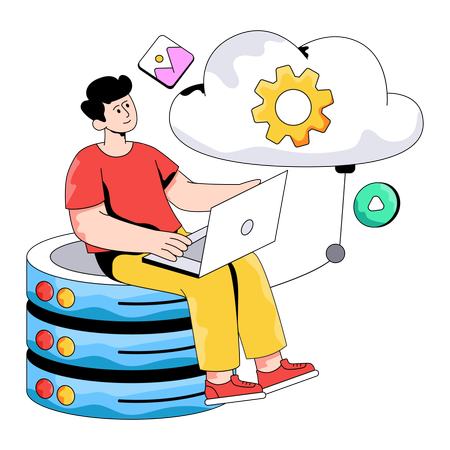 Geschäftsmann beim Einrichten eines Cloud-Servers  Illustration