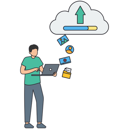 Geschäftsmann beim Hochladen in die Cloud  Illustration