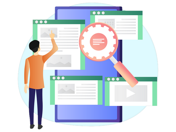 Geschäftsmann macht Content-Management  Illustration