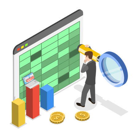 Geschäftsmann macht Datenanalyse  Illustration