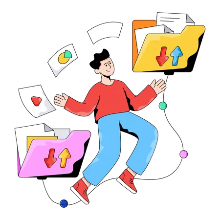 Geschäftsmann macht Datenübertragung  Illustration
