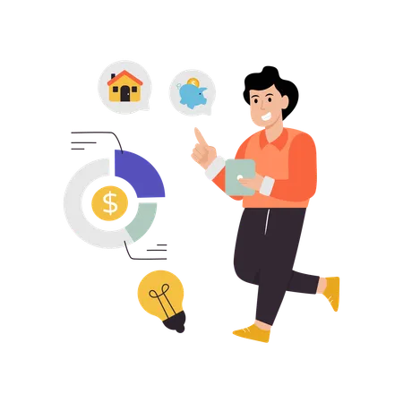 Geschäftsmann macht Finanzplanung  Illustration