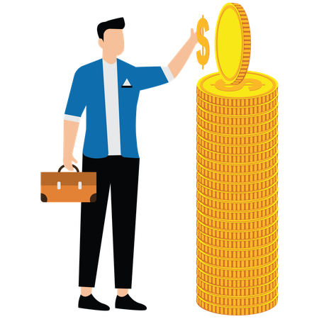 Geschäftsmann, der Gewinn für finanzielles Einkommen macht  Illustration