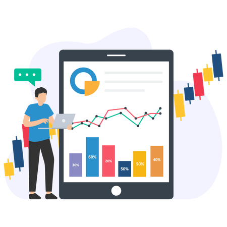 Geschäftsmann macht Marketinganalyse  Illustration