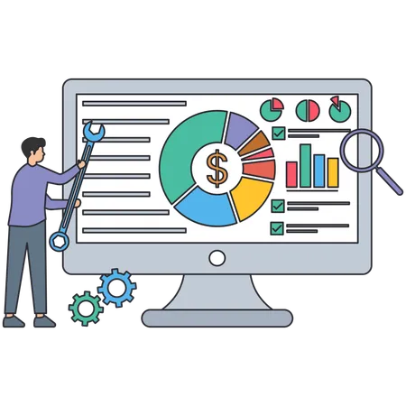 Geschäftsmann macht Marktanalyse  Illustration