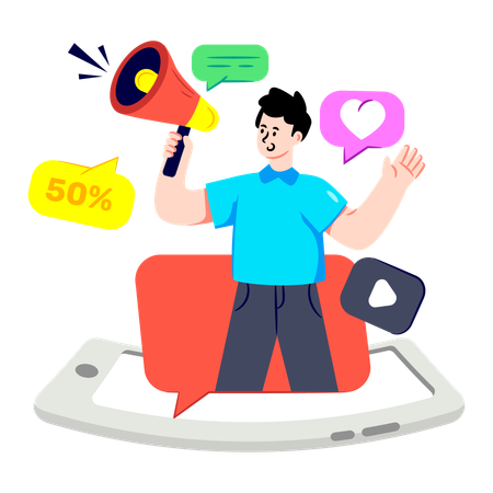 Geschäftsmann macht Mobile Marketing  Illustration