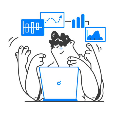 Geschäftsmann macht Multitasking bei der Datenanalyse  Illustration