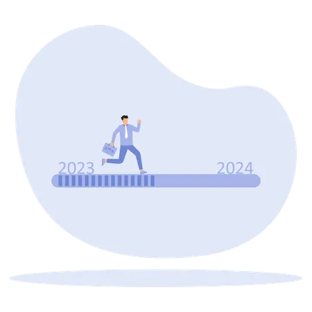 Geschäftsmann mit Neujahrsfortschritt und Datenanalyse  Illustration