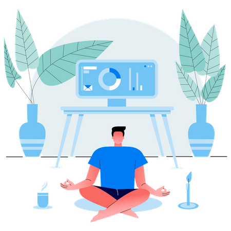 Geschäftsmann macht Pause von der Arbeit und meditiert  Illustration