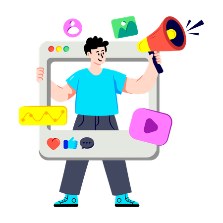 Geschäftsmann macht Social Media Marketing  Illustration