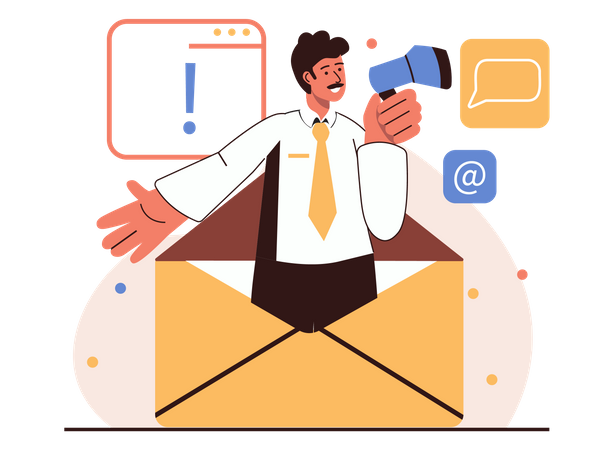 Geschäftsmannmarketing über E-Mail-Dienste  Illustration