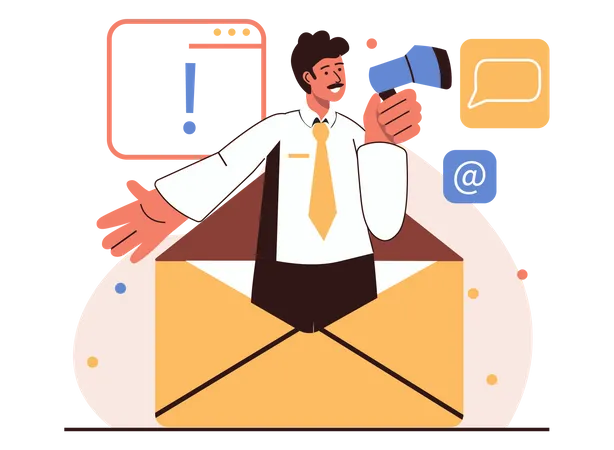 Geschäftsmannmarketing über E-Mail-Dienste  Illustration