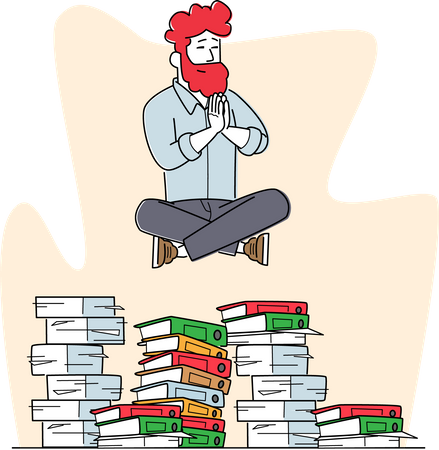 Geschäftsmann meditiert trotz Arbeitsbelastung  Illustration