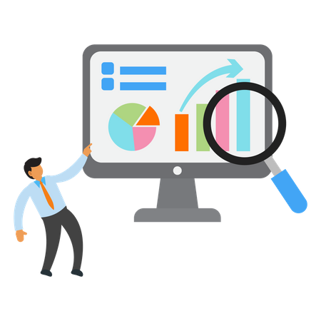 Geschäftsmann mit Datenanalyst im Computer  Illustration