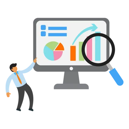 Geschäftsmann mit Datenanalyst im Computer  Illustration