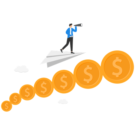 Geschäftsmann mit Fernglas findet finanzielle Vision  Illustration