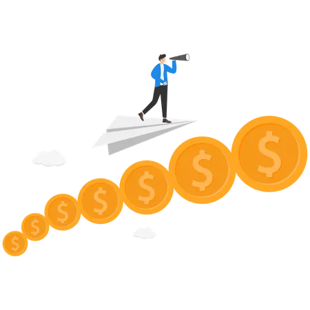 Geschäftsmann mit Fernglas findet finanzielle Vision  Illustration