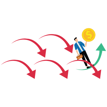 Geschäftsmann mit Idee zur Überwindung der Schwierigkeiten der Wirtschaftskrise  Illustration