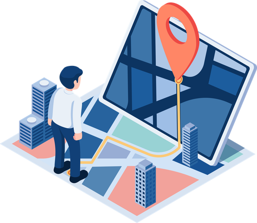 Geschäftsmann mit Karte und GPS-Navigation  Illustration