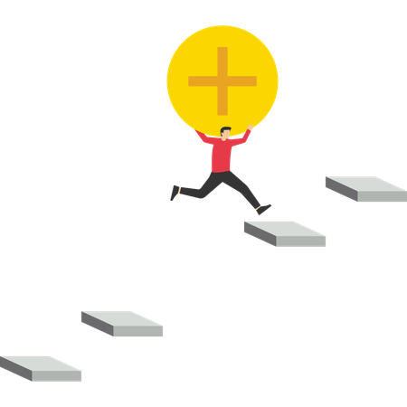 Geschäftsmann mit positiver Energie springt über die Lücke  Illustration