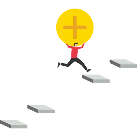 Geschäftsmann mit positiver Energie springt über die Lücke  Illustration