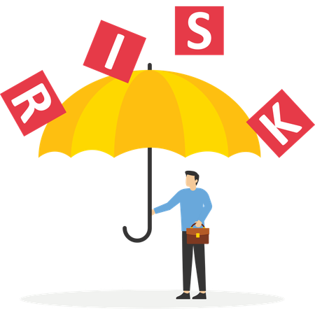 Geschäftsmann mit Regenschirm schützt vor Risiken  Illustration