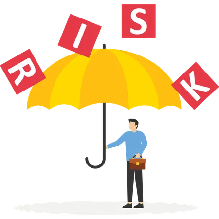 Geschäftsmann mit Regenschirm schützt vor Risiken  Illustration