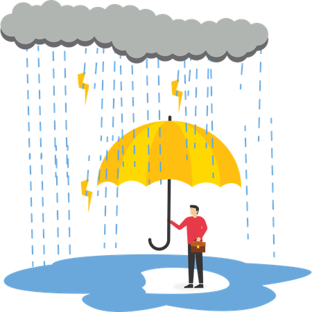 Geschäftsmann mit Regenschirm zum Schutz vor Regensturm  Illustration