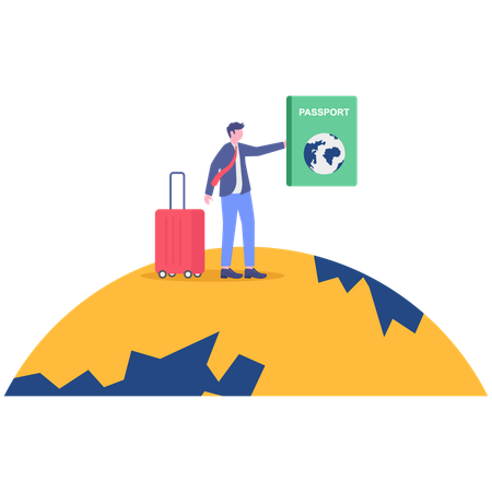 Geschäftsmann mit Reisepass und Reisetasche auf Geschäftsreise  Illustration