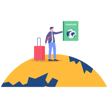 Geschäftsmann mit Reisepass und Reisetasche auf Geschäftsreise  Illustration