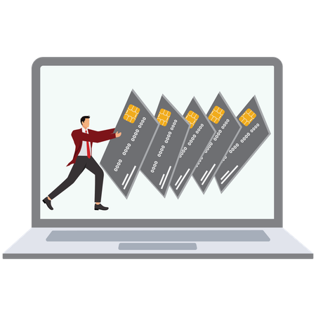 Geschäftsmann mit Schulden-Domino  Illustration