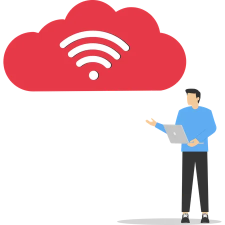 Geschäftsmann mit Smartphone und WLAN in der Cloud  Illustration