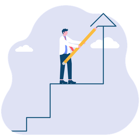 Geschäftsmann mit Stift Zeichnung Treppe  Illustration