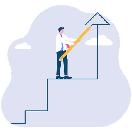 Geschäftsmann mit Stift Zeichnung Treppe  Illustration