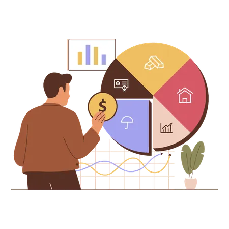 Geschäftsmann mit Asset Allocation Aufteilung der Investition  Illustration