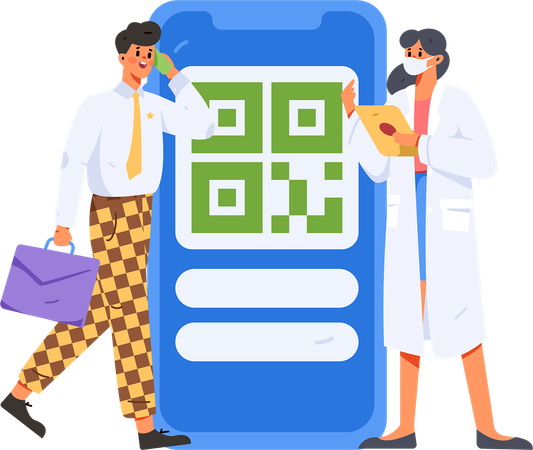 Geschäftsmann nimmt ärztliche Beratung vom Arzt per Handy entgegen  Illustration