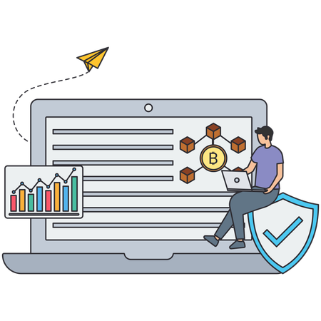 Geschäftsmann nutzt Blockchain-Technologie  Illustration