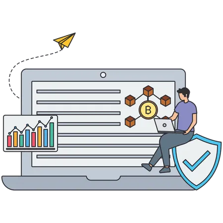 Geschäftsmann nutzt Blockchain-Technologie  Illustration