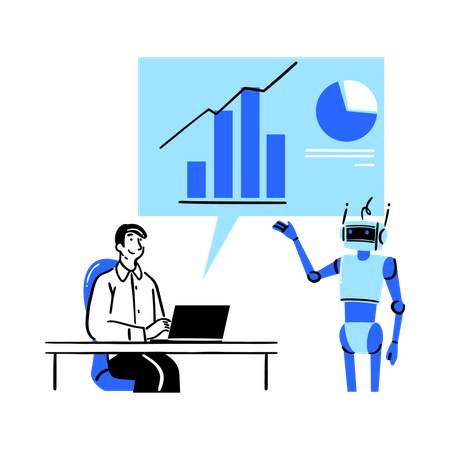 Geschäftsmann nutzt KI-Roboter zur Analyse  Illustration