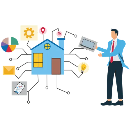 Geschäftsmann nutzt Smart-Home-Geräte  Illustration