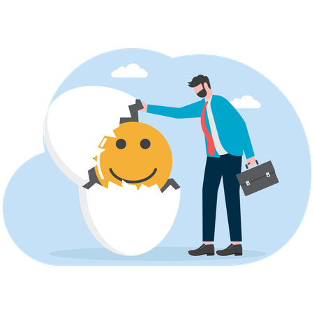 Geschäftsmann öffnet Eierschale und findet Smiley-Emoji  Illustration