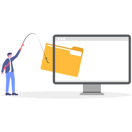 Geschäftsmann Phishing-Ordner vom Computer  Illustration