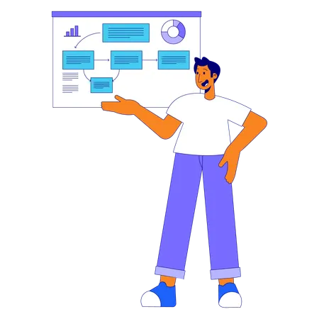 Geschäftsmann präsentiert Analyse auf Konferenz  Illustration